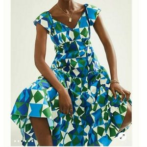 FARM Rio Blue and Green Geometric Maxi Dress